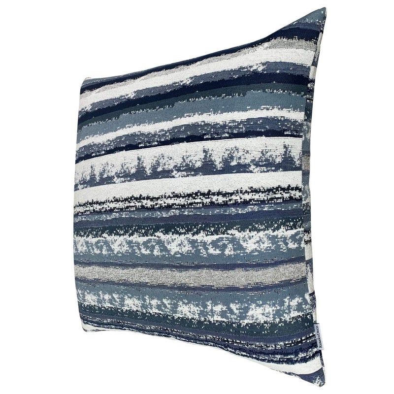 ROMANDECO Jacquard Striped Decorative Throw Pillow Covers for Couch Set of 2, 18x18 Inches, Navy Blue - Image 2